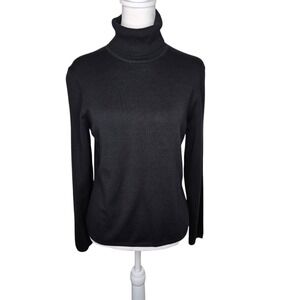 TALBOTS Womens Black Mock Neck Sweater Size Medium M, Long Sleeve